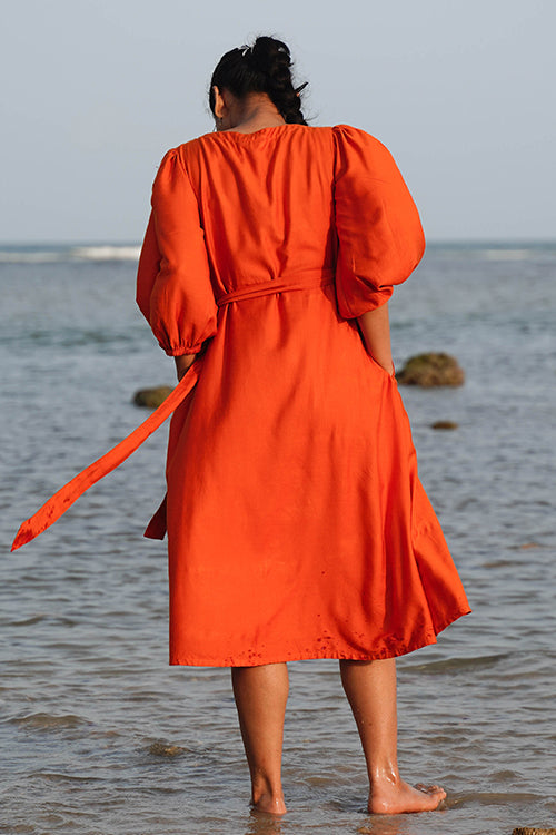 Okhai "Saffron Echo" Silk Blend Wrap Dress