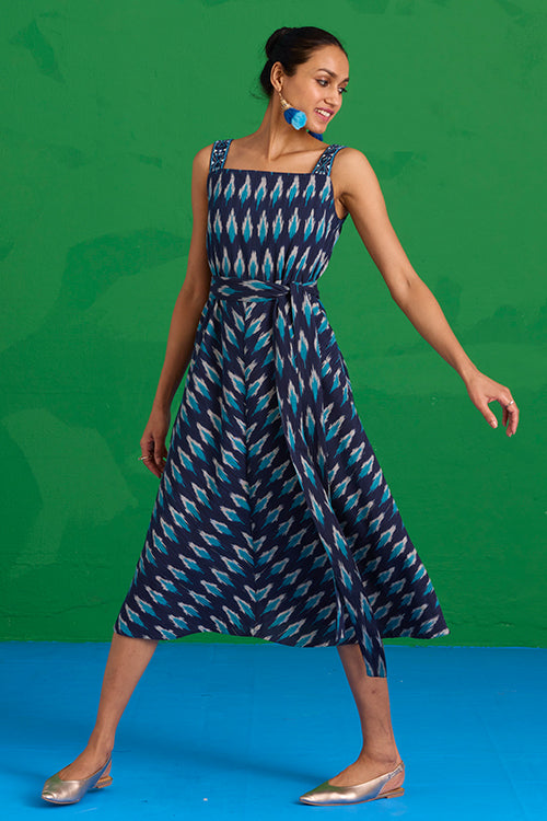 Okhai “Lagunia” Hand-Embroidered Ikkat Pure Cotton Sleeveless Dress