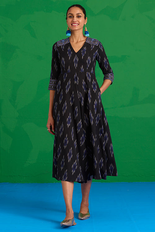 Okhai “Nilgiri” Hand-Embroidered and Mirror work Ikkat Pure Cotton Dress