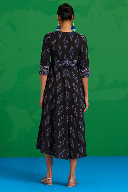 Okhai “Nilgiri” Hand-Embroidered and Mirror work Ikkat Pure Cotton Dress