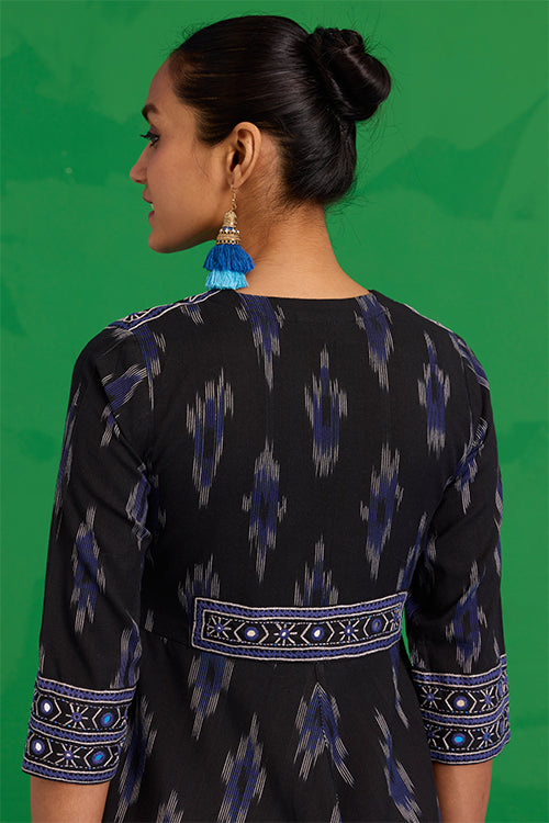 Okhai “Nilgiri” Hand-Embroidered and Mirror work Ikkat Pure Cotton Dress