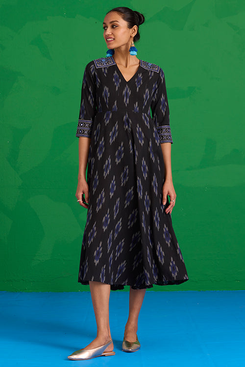 Okhai “Nilgiri” Hand-Embroidered and Mirror work Ikkat Pure Cotton Dress