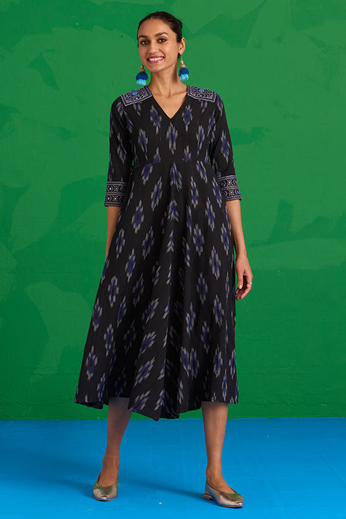 Okhai “Nilgiri” Hand-Embroidered and Mirror work Ikkat Pure Cotton Dress