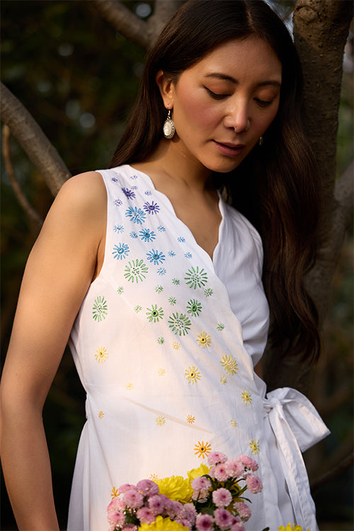 Okhai "Magical Elixir" Hand-Embroidered and Mirrorwork Pure Cotton Wrap Dress