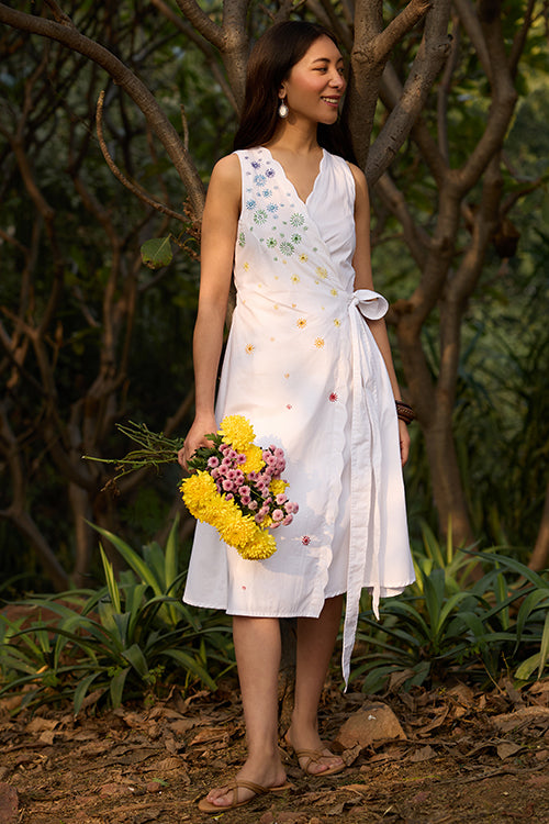 Okhai "Magical Elixir" Hand-Embroidered and Mirrorwork Pure Cotton Wrap Dress