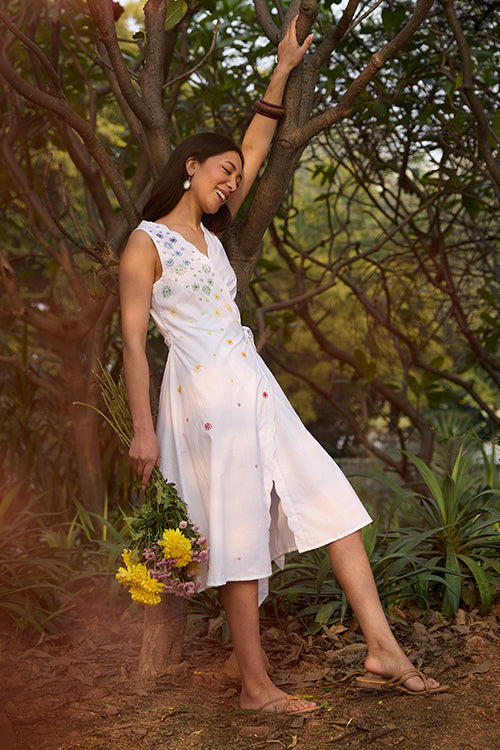 Okhai "Magical Elixir" Hand-Embroidered and Mirrorwork Pure Cotton Wrap Dress