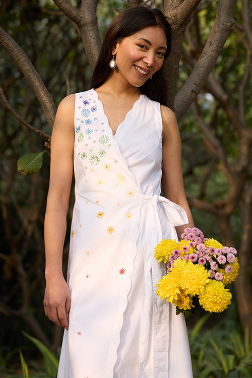 Okhai "Magical Elixir" Hand-Embroidered and Mirrorwork Pure Cotton Wrap Dress