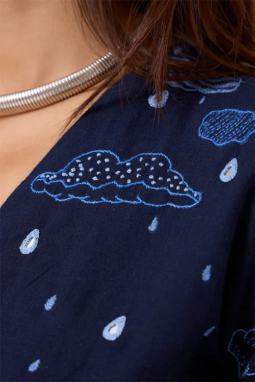 Okhai "Cloud Song" Hand Embroidered Mirrorwork Pure Cotton Dress
