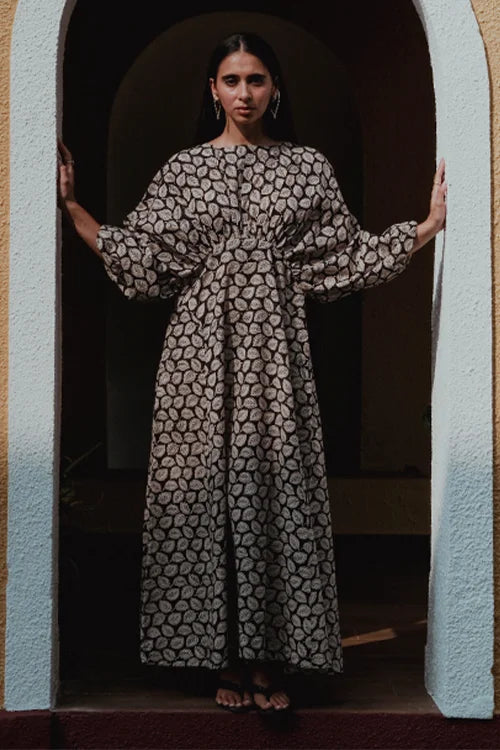 Okhai "Black Spade" Handblock Printed Pure Cotton Dress