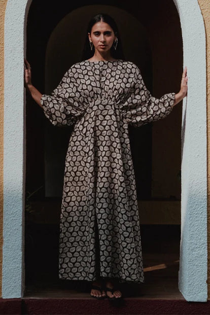 Okhai "Black Spade" Handblock Printed Pure Cotton Dress
