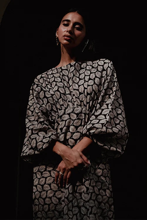 Okhai "Black Spade" Handblock Printed Pure Cotton Dress