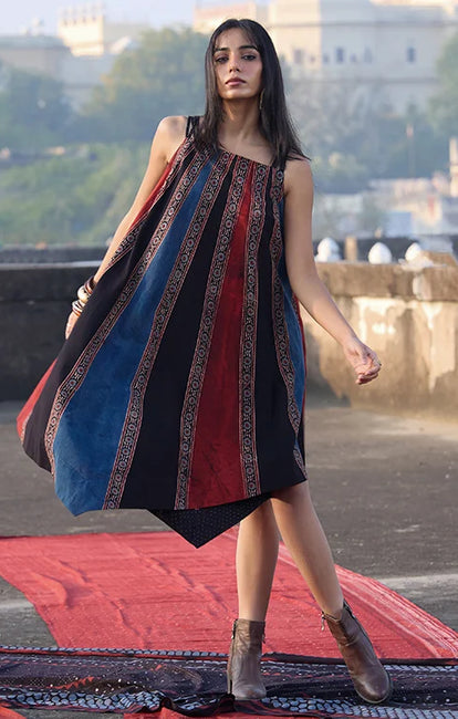 Okhai "Sunrays" Cotton Ajrakh Sleeveless Dress