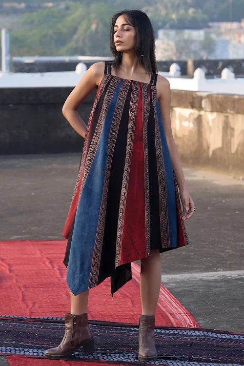 Okhai "Sunrays" Cotton Ajrakh Sleeveless Dress