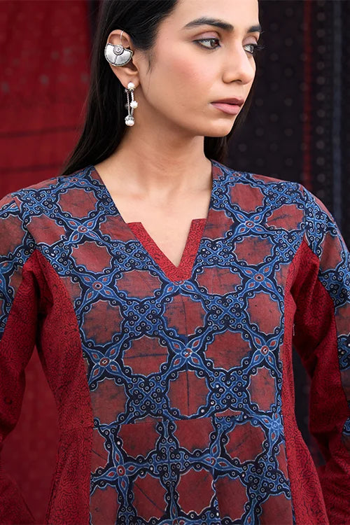 Okhai "Crimson Flow" Cotton Ajrakh Dress