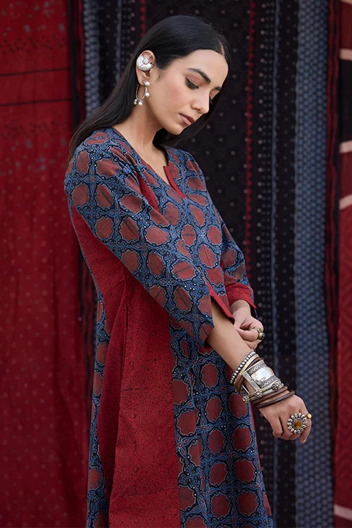 Okhai "Crimson Flow" Cotton Ajrakh Dress