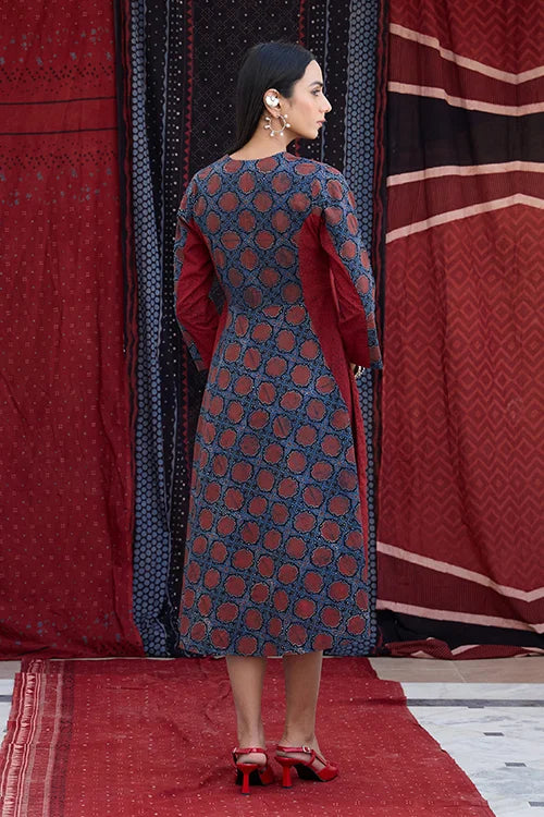 Okhai "Crimson Flow" Cotton Ajrakh Dress