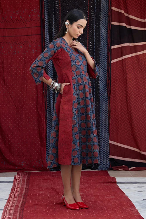 Okhai "Crimson Flow" Cotton Ajrakh Dress