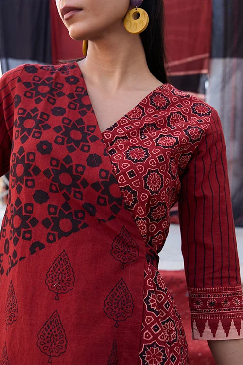 Okhai "Strawberry Crush" Hand-Embroidered Pure Cotton Maroon Dress