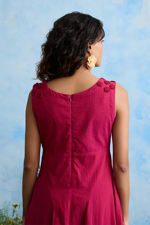 Okhai "Daphne Grace" Hand Embroidered Sleeveless Maroon Cotton Dress