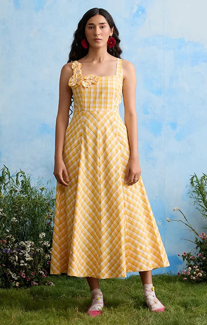 Okhai "Buttercup" Sleeveless Yellow Handloom Dress