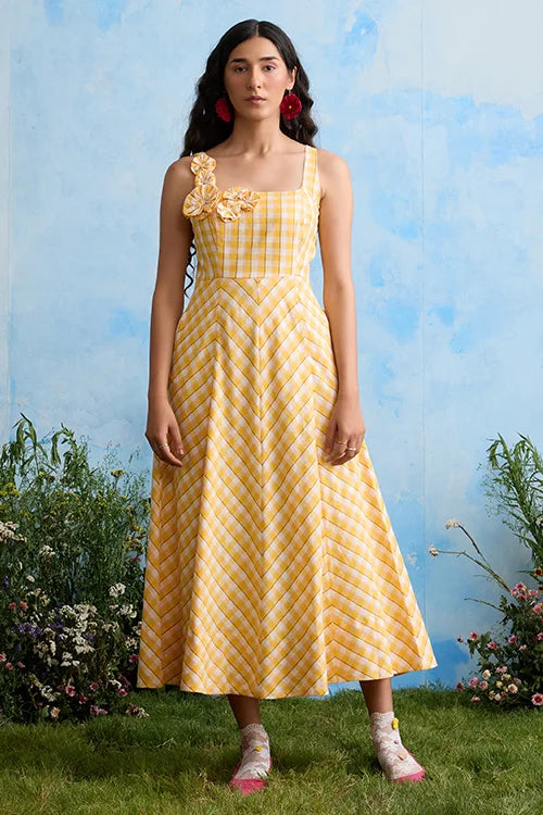 Okhai "Buttercup" Sleeveless Yellow Handloom Dress