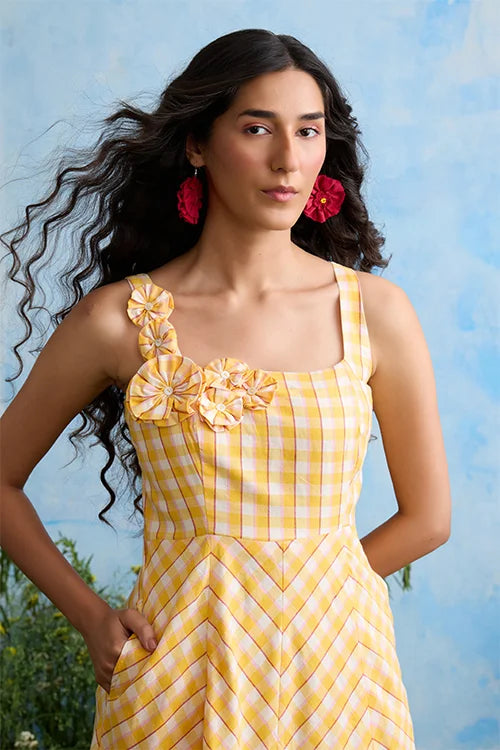 Okhai "Buttercup" Sleeveless Yellow Handloom Dress