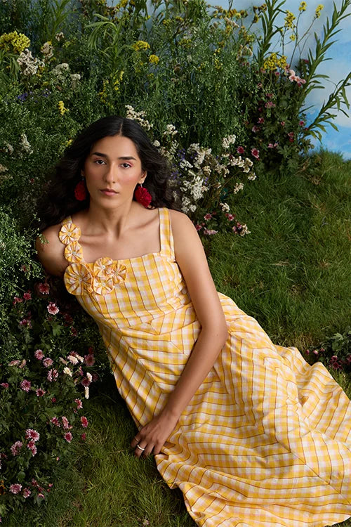 Okhai "Buttercup" Sleeveless Yellow Handloom Dress