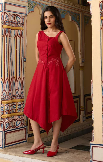 Okhai "Rouge" Hand Embroidered Pure Cotton Rayon Dress