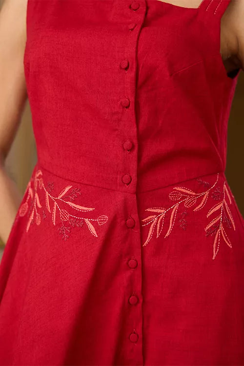 Okhai "Rouge" Hand Embroidered Pure Cotton Rayon Dress
