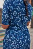 Okhai 'Blooming' Hand Block Printed Cotton indigo Dress | Relove