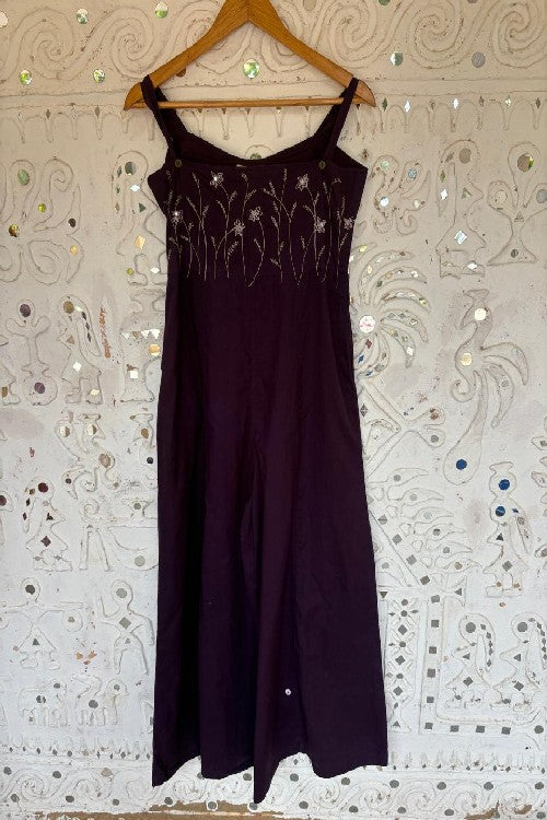 Okhai 'Cranberry' Pure Cotton Embroidered Sleeveless Jumpsuit| Rescue