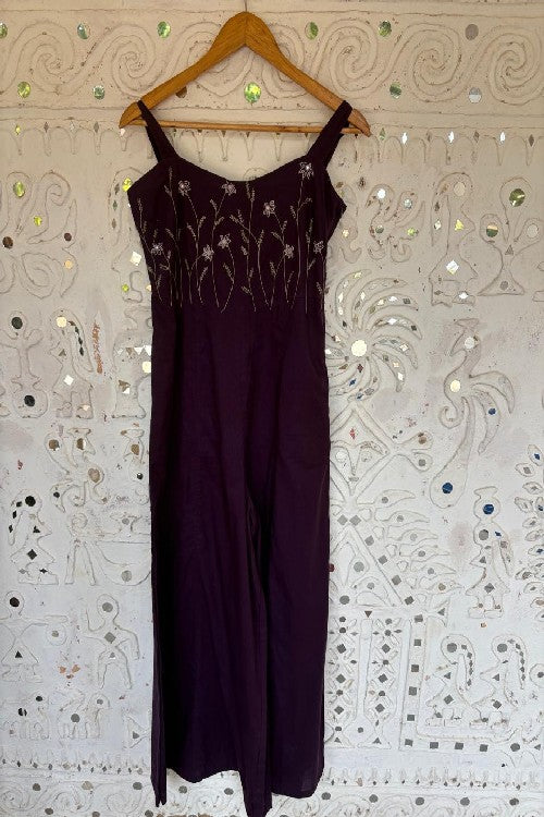 Okhai 'Cranberry' Pure Cotton Embroidered Sleeveless Jumpsuit| Rescue
