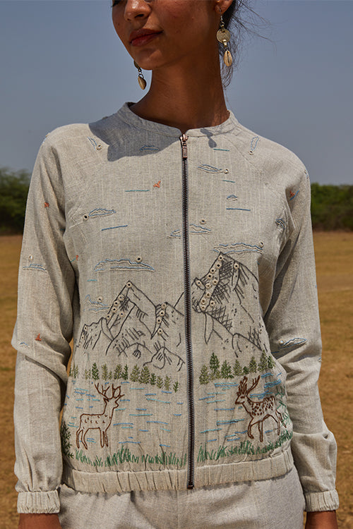 Deer Valley Hand Embroidered Cotton Bomber Jacket For Women Online