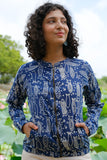 Freshwater Medley Mirrorwork Handblock Printed Pure Cotton Bomber Jacket For Women Online