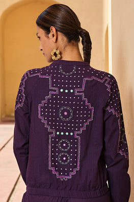 Kalyanaka Embroidered Mirrorwork Pure Cotton Bomber Jacket For Women Online. 