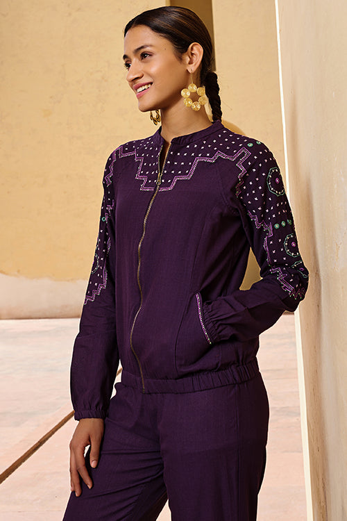 Okhai "Kalyanaka" Hand Embroidered Mirror and Beadwork Pure Cotton Bomber Jacket