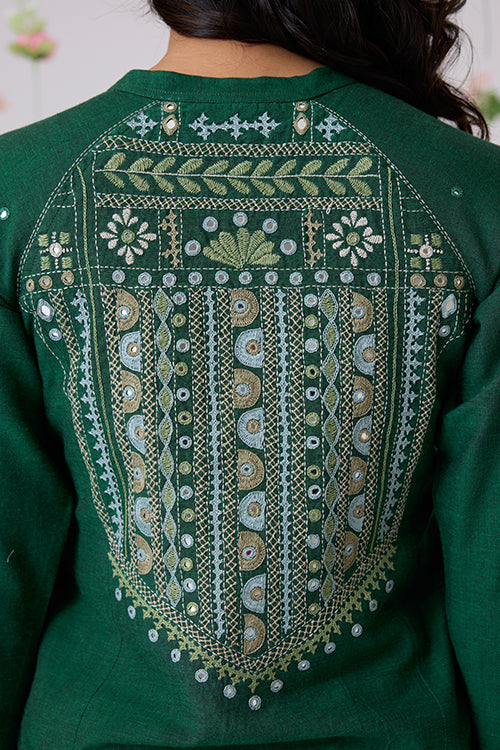 Okhai "Pastoral" Hand-Embroidered Mirrorwork Pure Cotton Bomber Jacket