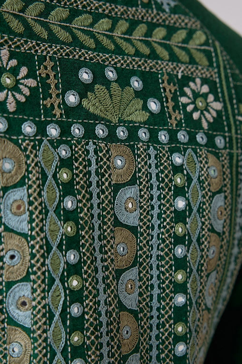 Okhai "Pastoral" Hand-Embroidered Mirrorwork Pure Cotton Bomber Jacket