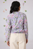 Okhai "Lavender Love" Hand-Embroidered Mirrorwork Handblock Printed Pure Cotton Bomber Jacket