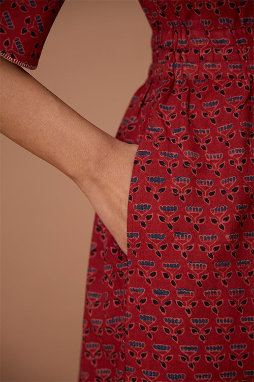 Shop Red Hand Block Printed Pure Cotton Jumpsuit Online. – Indirookh
