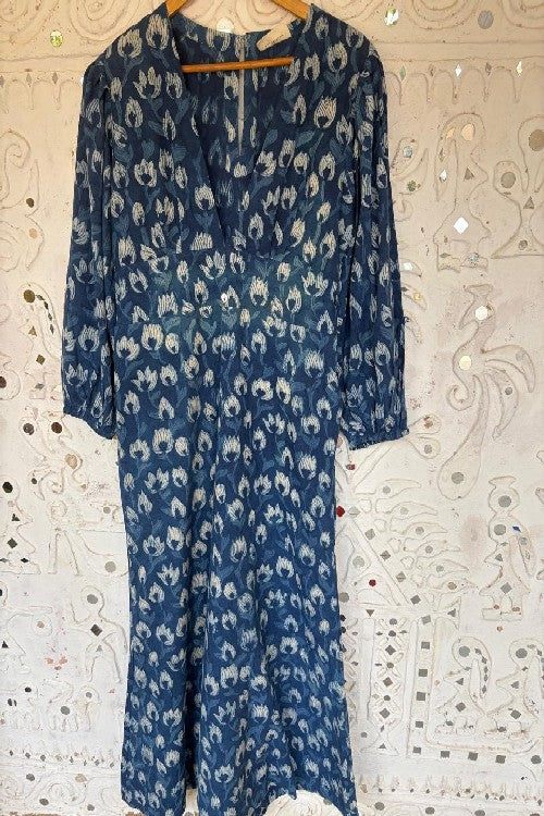 Okhai "Delphini" Handblock Printed Pure Cotton Indigo Jumpsuit | Rescue