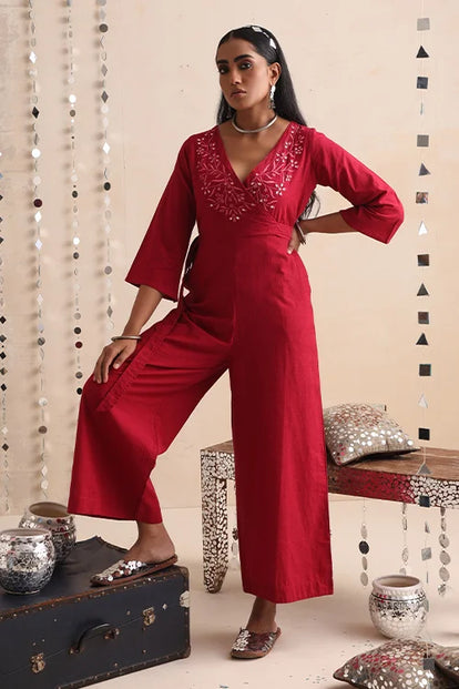 Okhai "Pratibimb" Hand-Embroidered Pure Cotton Jumpsuit