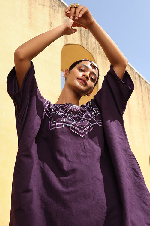 Okhai "Mandala" Hand Embroidered Mirror and Beadwork Pure Cotton Kaftan Dress