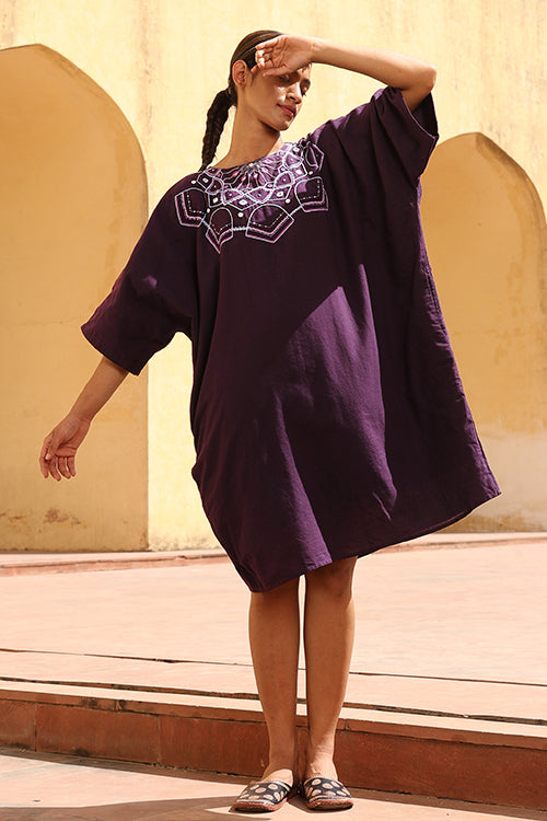 Okhai "Mandala" Hand Embroidered Mirror and Beadwork Pure Cotton Kaftan Dress