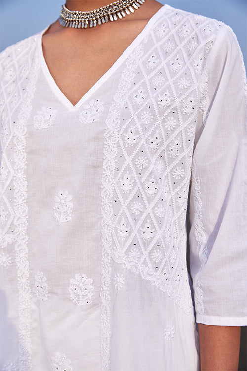 Okhai 'Nazakat' Pure Cotton Chikankari Embroidered Kurta Pant Dupatta Set | Rescue