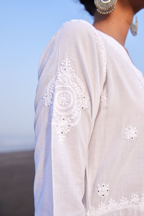 Okhai 'Gazal' Pure Cotton Chikankari Embroidered Kurta Pant Dupatta Set | Rescue