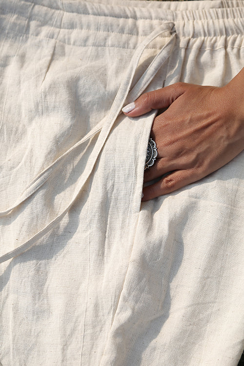 Okhai 'Ivory Pearl' Hand Embroidered  Cotton Kurta Pant Set | Relove