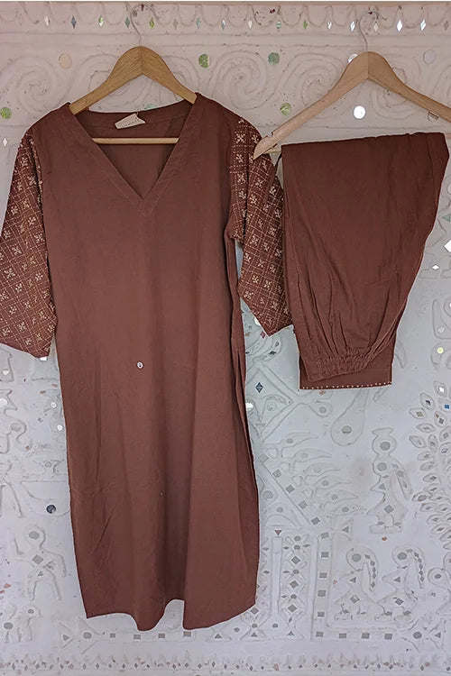 Okhai 'Auburn Glow' Hand Embroidered Bead Work Kurta Pant Set| Rescue