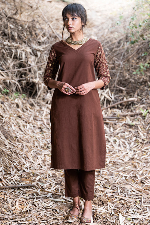 Okhai 'Auburn Glow' Hand Embroidered Bead Work Kurta Pant Set| Rescue