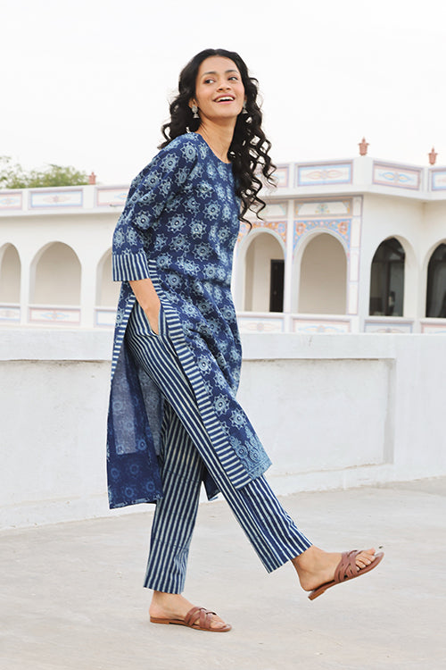 Okhai 'Olio beauty' Pure Cotton Hand Block Printed Kurta Pant Set